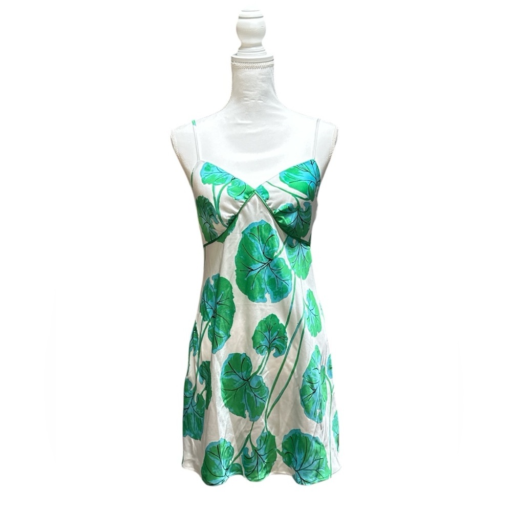 Diane Von Furstenberg‎ Satin Slip Dress Geranium Leaf Design